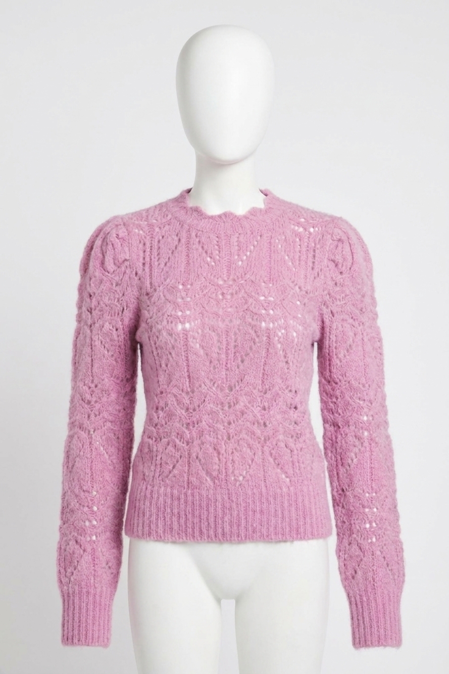 NEW BLUIVY puff sleeve pointelle pullover in rose